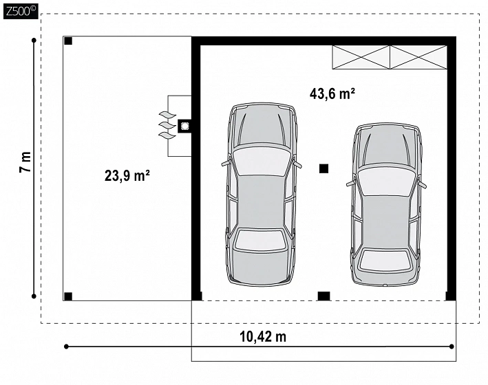 Проект красивого гаража для двух авто с боковой